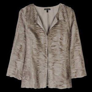 Eileen Fisher Textured Silk Blend Open Front Jacket Womens Taupe - Large